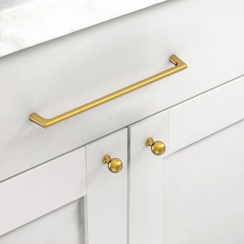 Image of Asidrama 10 Pack 8.8 Inch(224mm) Vibrant Brushed Moderne Brass Cabinet Pulls Heavy-Duty Solid Kitchen Cabinet Handles Drawer Hardware for Bathrooms Cabinets 3307