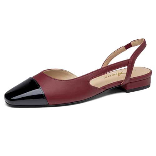 Image of Athlefit Slingback Flats for Women Square Toe Ballet Flats Work Dress Shoes