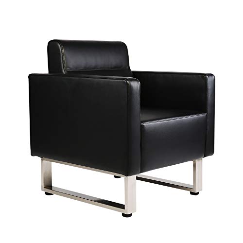 LUCKYERMORE Office Guest Reception Chairs Set of 2 Waiting Room Chairs Lobby Chairs Black Leather Accent Chairs W/Arm Sofa Barrel Salon Club Chairs Heavy Duty Hold Up to 400LBS