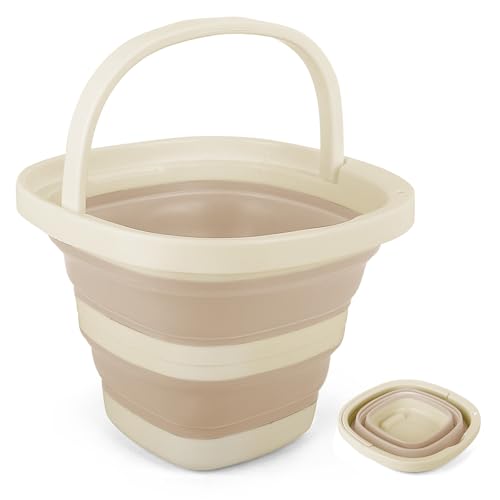 5L Collapsible Bucket with Handle, Mop Bucket for Wash Basin Dog Water Car Washing Window Cleaning, Foldable Plastic Tub Waterpot for Outdoor Beaching Fishing Gardening Camping Essentials
