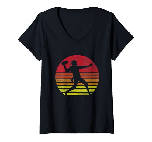 Womens Retro american football player silhouette V-Neck T-Shirt, Black
