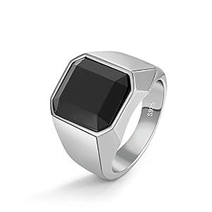 925 Sterling Silver Men Black Onyx Ring Square Circular Agate Signet Ring For Woman Index Finger Ring Sizes 6 to 13 For Band Mans Jewelry Gift For Him