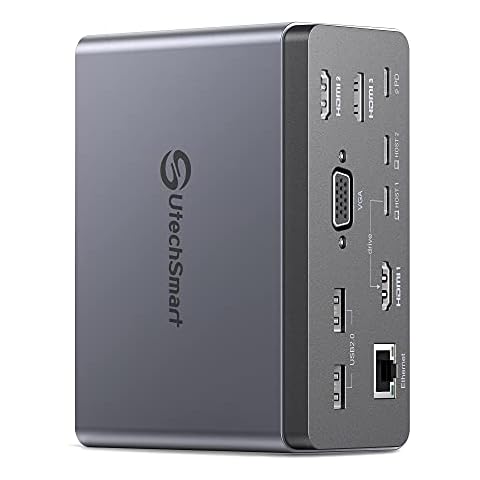 Docking Station,UtechSmart 19 in 1 Quadruple Monitor Laptop USB C Docking Station,USB C Hub Dock 3 HDMI Adapter for MacBook&Windows (3 HDMI,1 VGA,6 USB Ports,100WPD,Ethernet,SD/TF Card Reader,Audio) Cover