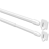 INTERDECO Vitragestangen mit Klebehaken/ausziehbare Scheibenstangen Weiß (2 Stück), 80-140 cm