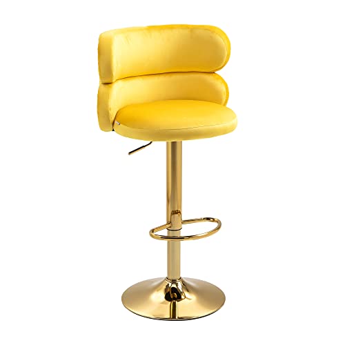 Qqu Modern Bar Stools 360°Swivel Velvet Adjustable Counter Bar Stool With Arm, Back And Footrest Modern Upholstered, Barstools For Kitchen Island, Cafe, Pub, Bar Counter (Mustard Yellow) #TOP3