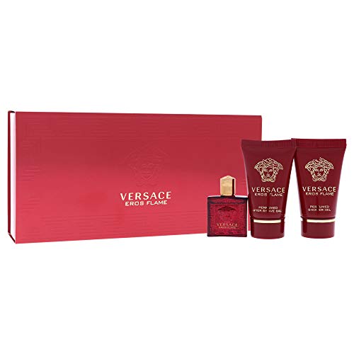 Versace Versace Eros Flame Men 5ml EDT Splash, 2 x 25ml Shower Gel, After Shave Balm 3 Pc Mini Gift Set