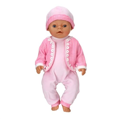 NIXNUT Doll Clothes Dress Winter Jumpsuit Outfit Bodysuit with Coat Hat for American Girl Doll 18-inch, Pink, free size - Image 4