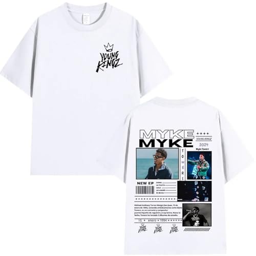 Genérico Camisetas con Estampado Gráfico De Rapero Myke Towers para Hombre Y Mujer, Moda Hip Hop, Camiseta De Cuello Redondo De Gran Tamaño, Camiseta Cómoda De Manga Corta (D L)