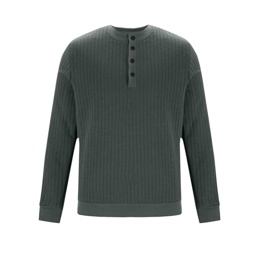 Cambkatl Men's Stylish Button Up Crewneck Pullover Sweaters Slim Fit Knitted Long Sleeve Comfort Basic Solid Jumper Topss3