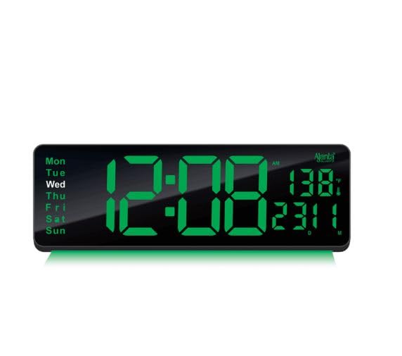 Image of Ajanta Digital Electric Wall Clock with Time, Temperature, Date & Day | RGB LED Night Light Display | USB Type-C Charger | 12 /24H Format & Snooze (Green)
