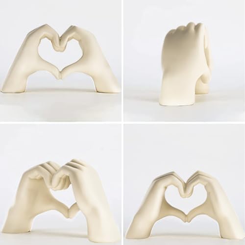 Escultura de Manos en Forma de Corazón Beige miniatura 2