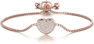 Philip Jones Rose Gold Plated Pave Heart Friendship Bracelet Created with Zircondia® Crystals
