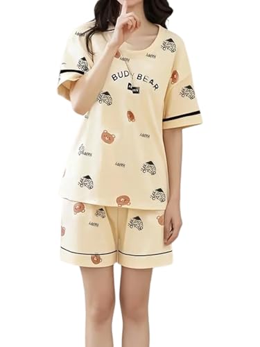 Image of Louis Luxe Cotton Blend Womens Korean Night Dress || Short Pyjama Set || Korean Nightsuit || Women Nightwear ||Round Neck Short Sleeve Nightsuit || Loungewear || Everyday Nightdress