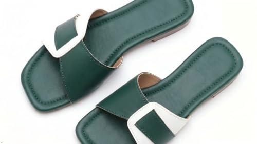 Image of Women's Square Toe Buckle Strap Flat Slides