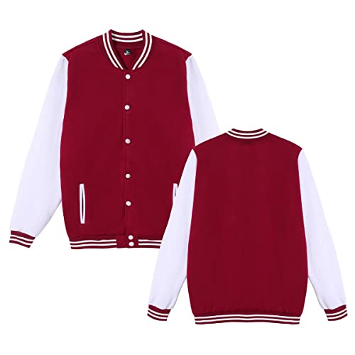 Image of Mowbeat Women Baseball Jacket Varsity Uniform Unisex Adult Long Sleeve Casual Loose Cardigan Men's Track Jacket