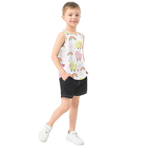 J JOYSAY Sheep Rainbow Hearts White Boys Tank Top Sleeveless Muscle Shirts Quick Dry Kids T-Shirts 3-15T4