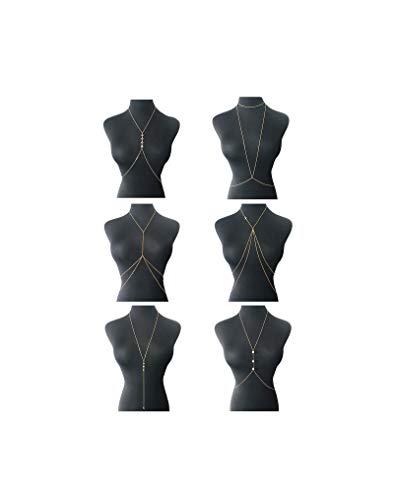Tornito 4-8Pcs Sexy Body Chain Belly Waist Chain Necklace Summer Beach Bikini Bra Body Jewelry for Women Gold Tone (B1:6pcs, Gold Tone)