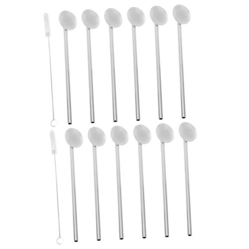 Cabilock 14 Pièces Cuillère à Paille En Acier Inoxydable Pailles En Métal Pailles à Café Maté Bombilla Cuillère à Mélanger Le Miel Ustensiles De Cuisine Cocktail Placage De Titane