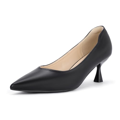 IDIFU Black Heels Closed Toe Kitten Heel Pumps Pointed Toe Low Heels Dress Shoes for Women Wedding Office Formal Work Prom Party Comfortable Dressy Trendy Cute Fashion Pumps Shoes(Black Pu, 11)