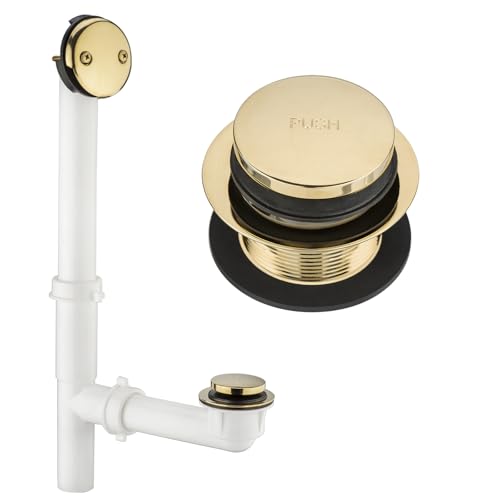 (1 Pack) Yariwiz 1-1/2 Golden Bathtub Tub Drain Kit Bath Waste Overflow Drain Tube Assembly with Touch-Toe Tub Drain Stopper and Overflow Faceplate Gold