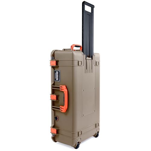 Pelican Air 1615 Case by ColorCase - Dark Desert Dirt - Large Size Waterproof Case (Case Only) - Orange Handles & Latches