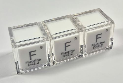 Image of 1 inch 25.4mm Fluorine Teflon 75% Pure Cube F Periodic Table Element Engraved Density Collection Science Education Display Block Cube + Acrylic Case Box - 1PC