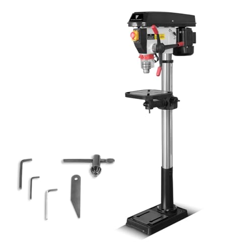 STAHLWERK Taladro de columna – Taladro de pie robusto de 900 W para bricolaje y constructores de metal, diámetro de perforación de 20 mm, 280-2380 rpm, mesa de perforación robusta y base de metal para