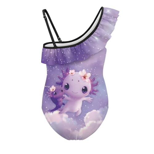 WELLFLYHOM Girls Ruffle One Piece Swimsuit 3-14 Full Coverage Bathing Suits One Shoulder Swimwear for Summer Beach2