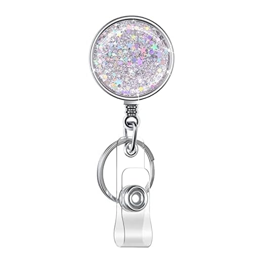 Retractable Badge Holder, Retractable Badge Reels,Lightweight Plastic Badge Reel Card Holder with Key Ring Backing Belt Clip for Nurse,Volunteer,Teacher,Student(1 Pack Silver)