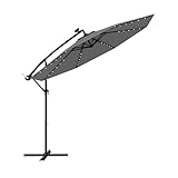 GOPLUS Sombrilla Terraza Exterior 3x3 m con 40 Luces LED Solares, Parasol Excentrico Inclinable, Protección UV, Impermeable con 8 Varillas, Manivela para Piscina, Balcón (Gris sin Base)