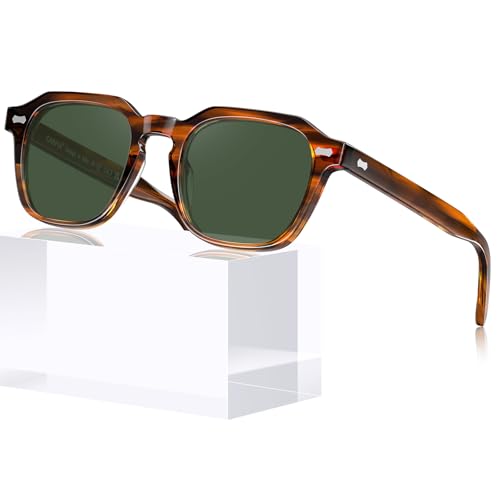CARFIA Polarized Sunglasses for Men UV400 Protection Retro Sun Glasses with Handmade Acetate Square Frame for Driving Fishing CA5405