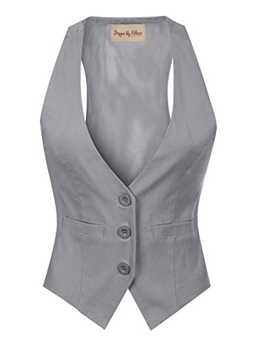 Design by Olivia Women's Dressy Casual Versatile Racerback Vest Three Button Tuxedo Suit Waistcoat Light Grey L