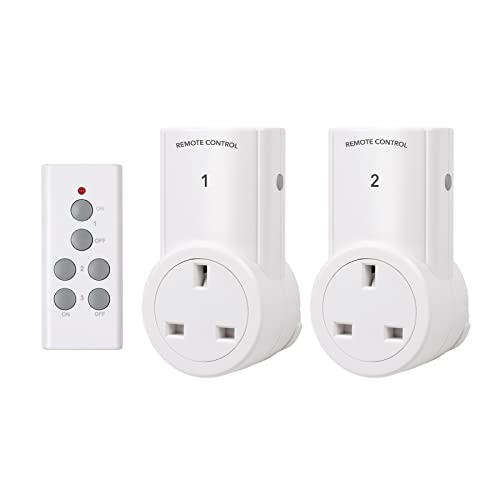 HBN Remote Control Plug Socket 13A/3120W Wireless Light Switch 30M/100ft Operating Range for Household Appliances 2 Pack Sockets and 1 Remote