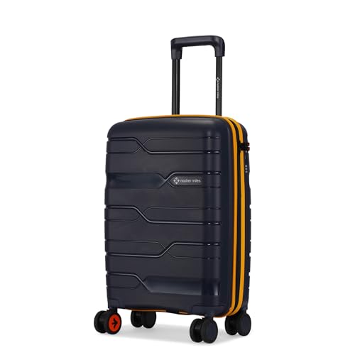 Image of Nasher Miles Cannes Hard-Sided Polypropylene Cabin Luggage 20 inch | 55cm | 8 Wheels Small Trolley Bag for Travel | Suitcase (Navy Blue Yellow)
