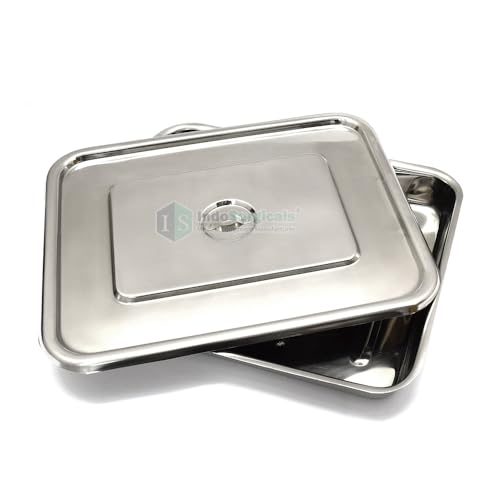 Image of IS IndoSurgicals Stainless Steel Instrument Tray with Cover, Deluxe Quality (1, 18 inchX12 inchX2 inch)