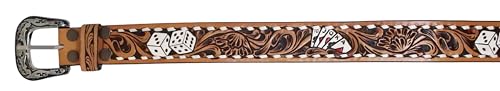 Cowboy Cowgirl Poker Western 1-1/2" Wide Hand Tooled Leather Belt 26FKPoker4