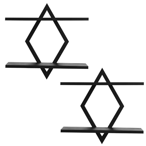 Floating Shelves for Wall,Decorative Wall Shelf,2 Tier Hanging Shelf for Plants Storage Display Holder,Indoor Decor for Living Room Home Office Bathroom Bedroom,Solid Wood,Diamond Shaped,2 Pack,Black by PHOENANCEE - Image 8