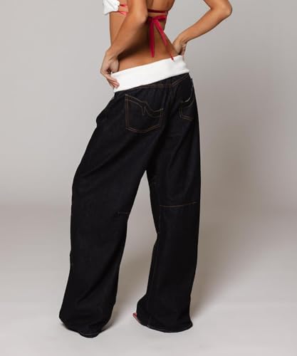 Women's Trendy Baggy Wide Leg Jeans Vintage Washed Distressed High Waisted Denim Pants3