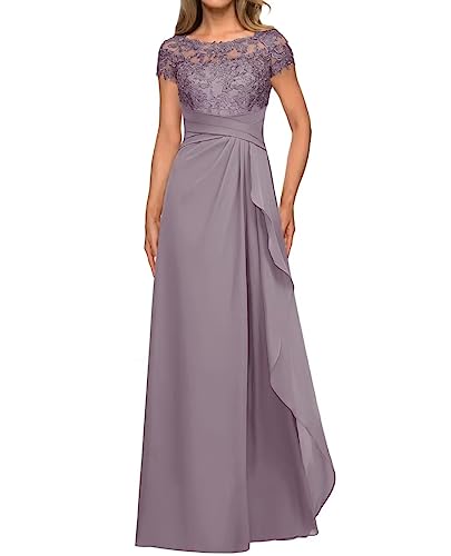 Mother of The Bride Dresses for Wedding with Cap Sleeves Lace Applique Chiffon Long Formal Prom Gowns for Women4