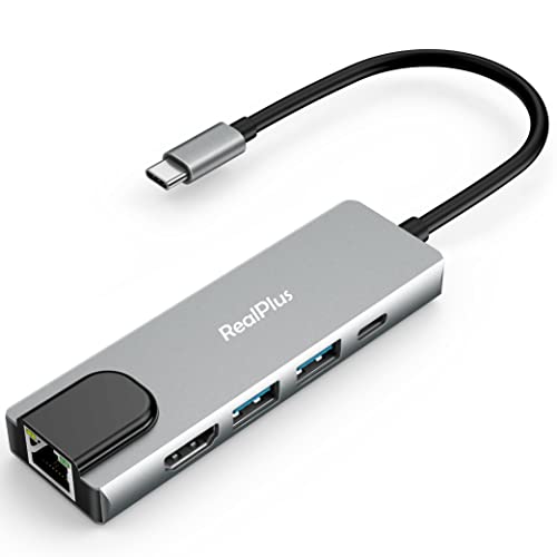 Switch Hub USB C con Ethernet ,RealPlus 5 En 1 Adaptador USB C con HDMI 4K,Ethernet, 2 Puertos USB-A, Carga Súper Rápida de...