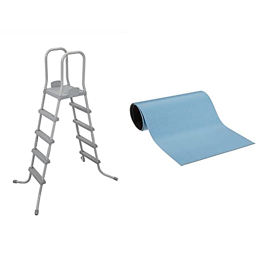 Bestway Flowclear Above Ground Swimming Pool Ladder 52" | Corrosion-Resistant Metal Frame & Hydrotools By Swimline Protective Ladder Mat/Pool Step Pad (9'' X 36'') #TOP9