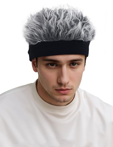 AIEOE Peluca para hombre, gorro con pelo, estilo hip-hop, para fiestas, carnaval, color gris