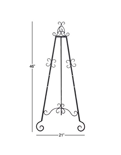Deco 79 Metal Scroll Display Easel Large Adjustable 3 Tier Floor Standing Easel with Chain Support, Display Stand 21" x 22" x 46", Black