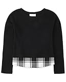 The Children's Place Girls' Long Sleeve Fashion Sweater, Black/Plaid, Medium (7/8)