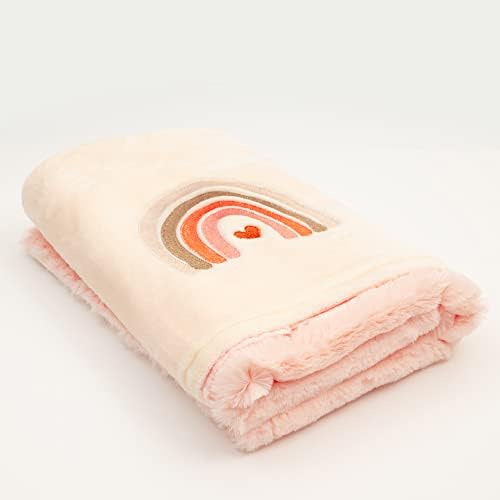Luxury Cuddle Minky Baby Blanket Super Soft Double Layer Embroidered Faux Fur Nursery Bed Blanket Newborn Soft Blanket Stroller Blanket, Toddler Blankets for Boys and Girls – Pink Rainbow