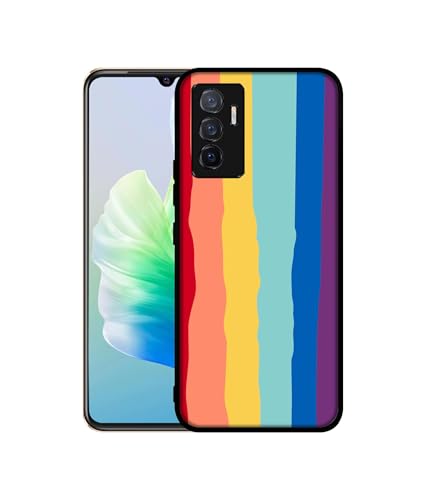 Image of Rainbow Design Premium 2D Printed Metal Back Case Cover for Vivo V23E 5G / Y75 4G