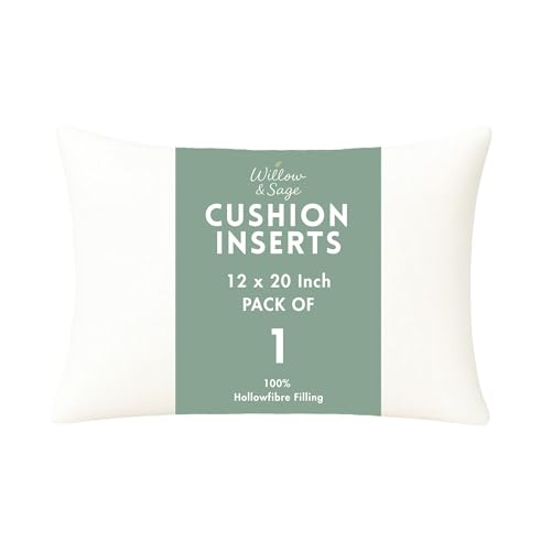 Willow & Sage Cushion Inserts 30cm x 50cm (12x20) – Hypoallergenic Hollow Fibre Cushion Pads with Polypropylene Covers – White Pillow Stuffers for Sofa & Bedroom (Pack of 1)