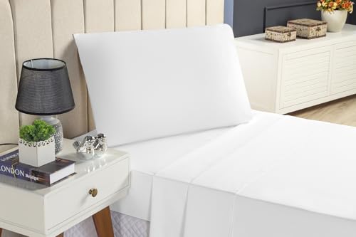 Jogo de Lençol SOLTEIRO 3 Peças 100% Algodão 200 Fios Lençol Com Elastico Lençol e Fronha Lençol de Cima (BRANCO, SOLTEIRO 3 PEÇAS)