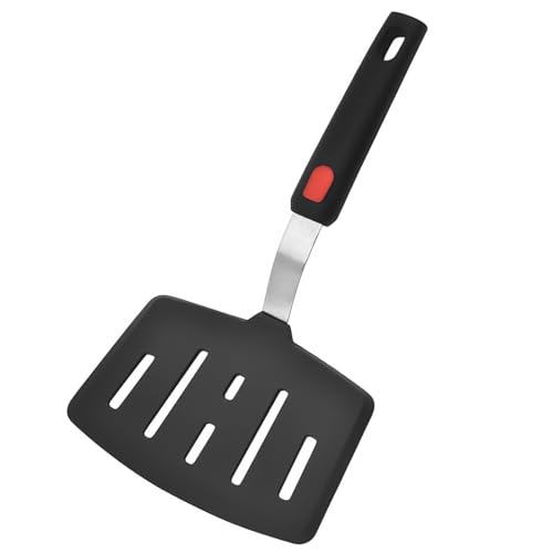 Buaak Silicone Spatula - Non-Stick Fish Slice Turner and Egg Flipper With 600F Heat-Resistant Slotted Design for Cooking or Baking Black
