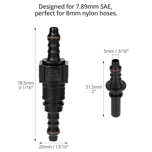QWORK® 2 Stück 7.89 mm bis 8 mm Kraftstoffleitung Verbinder Schlauchkupplung aus Nylon, Schnellverschluss-Anschluss